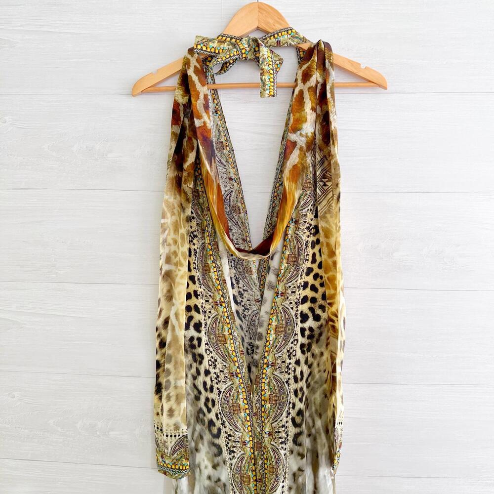 Camilla - Animal print silk embellished maxi halter dress, L - Picture 12 of 15